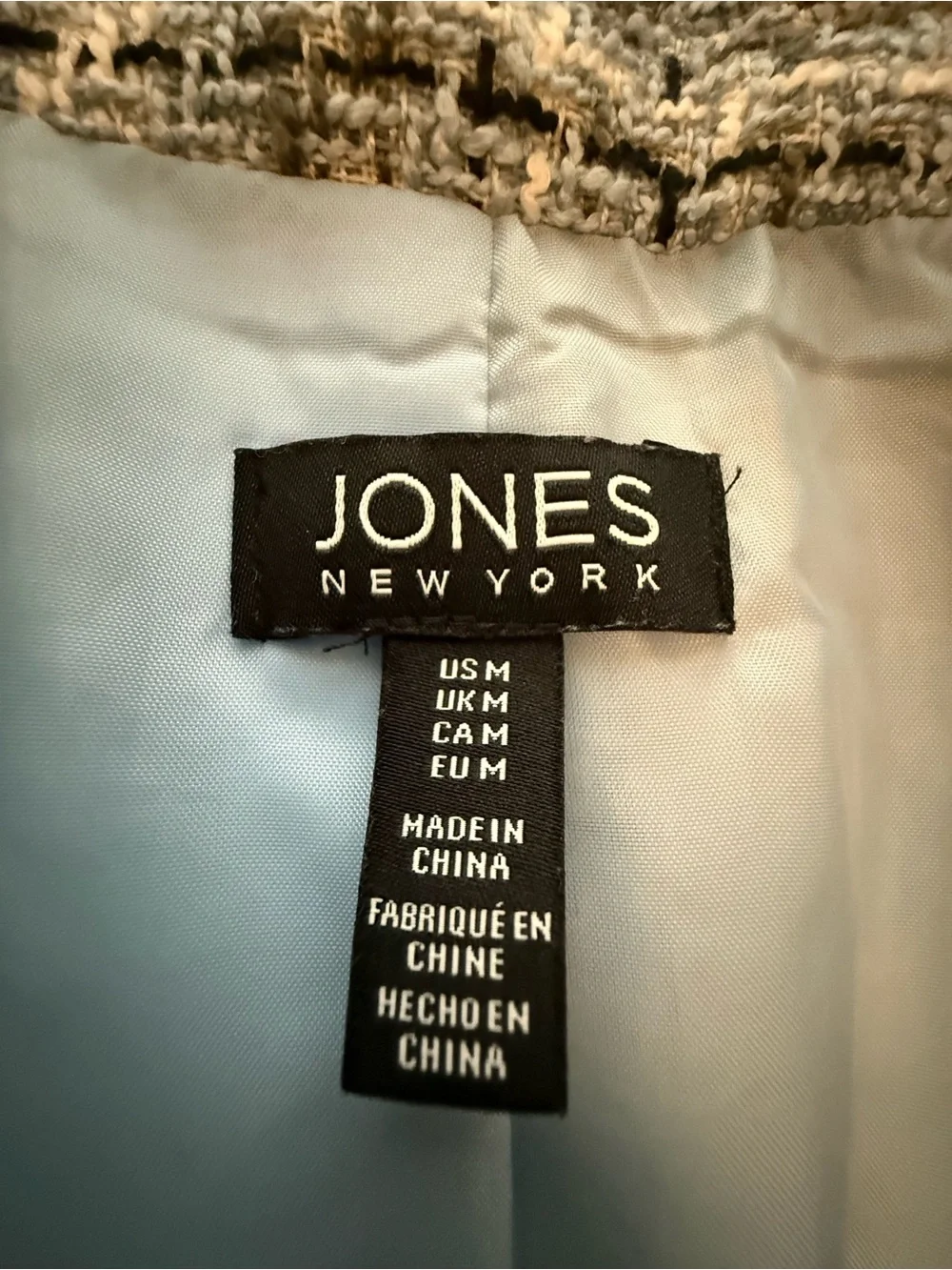 Jones New York Blue Plaid Tweed Double-Breasted Blazer - Size M